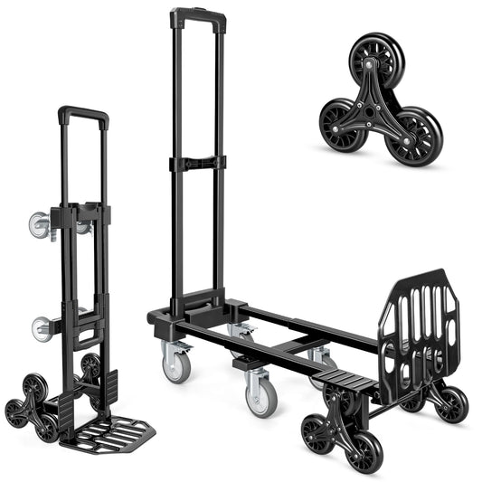 KEDSUM 3-in-1 Convertible Stair Climbing Dolly, 660LBS Heavy Duty Dolly Cart with Wheels, Hand Truck with Adjustable Handle Angle & Expandable Base for Home, Warehouses, 10-Wheel Design with Brakes