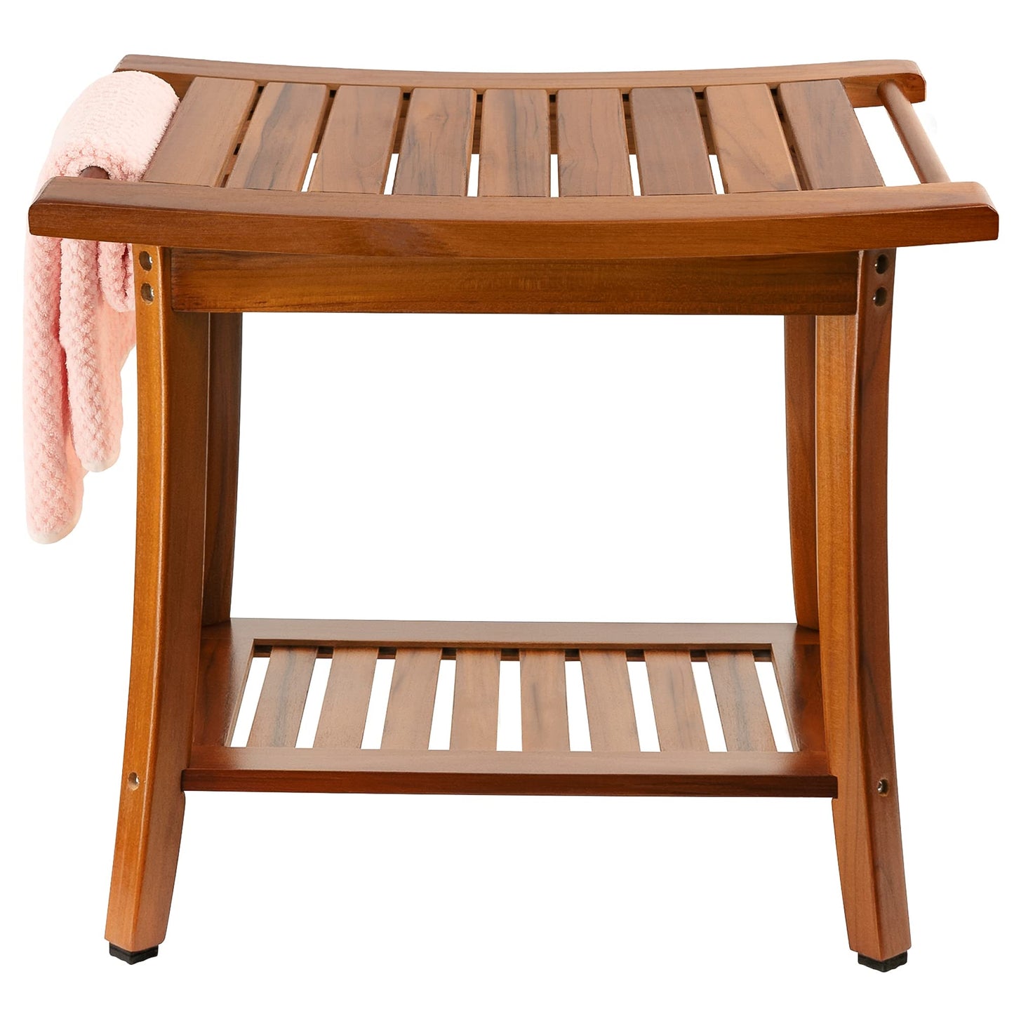 Utoplike Teak Shower Bench Seat with Handles and 24 x 16 inch Teak Wood Bath Mat Set