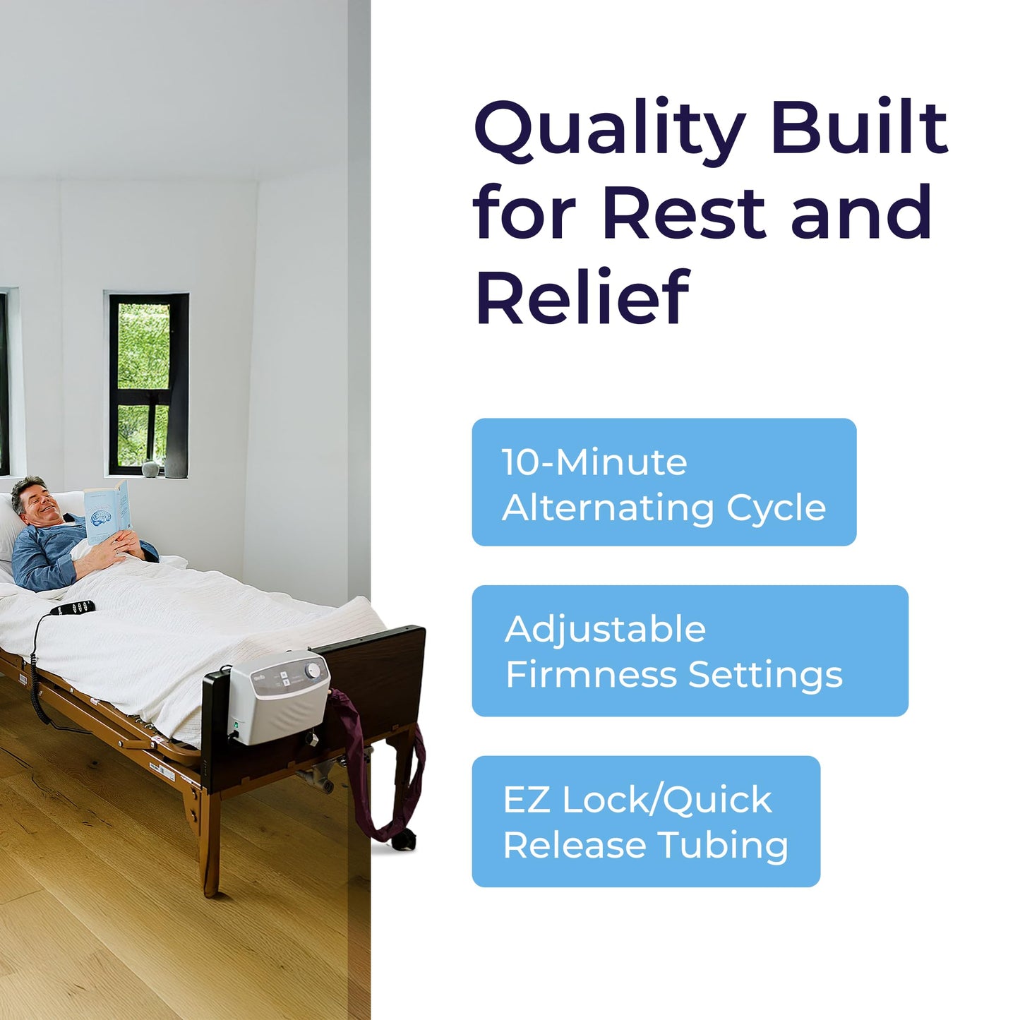 Drive Medical Med-Aire Low Air Loss Mattress Replacement System - Alternating Pressure - Pressure Redistribution Mattress - Moisture Wicking Cover - Home or Facility Use