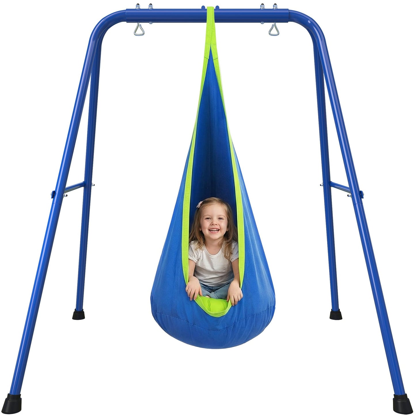 SMkidsport Heavy Duty Sensory Swing Frame for Kids - Indoor Outdoor Metal Stand with Cotton Pod Swing - 200LBS Capacity Blue Therapy Swing for Autism, ADHD, Special Needs - Easy Install ﻿