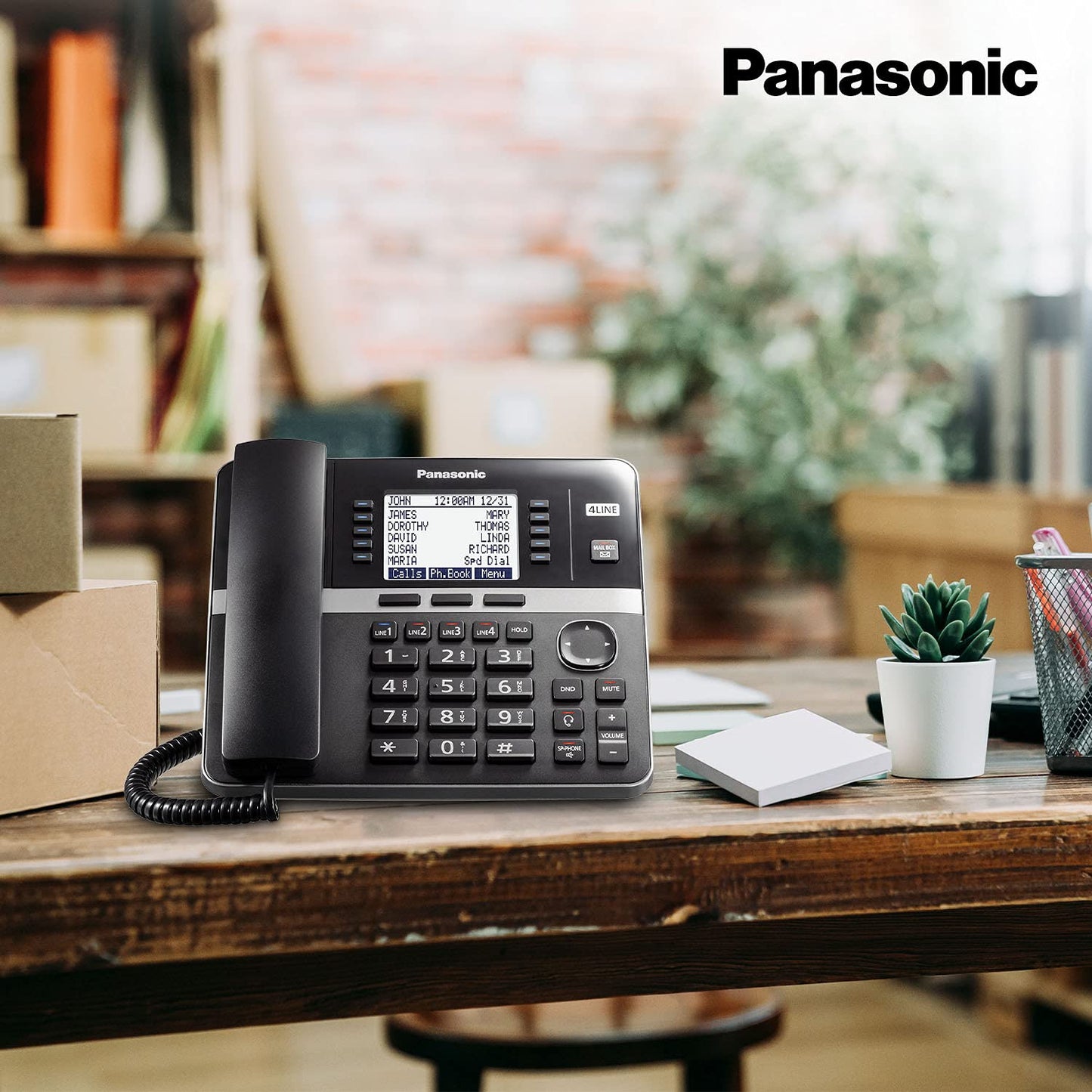 Panasonic Office Phone System, Corded Base Station with 4 Lines, Corded Phone, Expandable to 10 Compatible Panasonic Handsets Wirelessly - KX-TGW420B (Black)