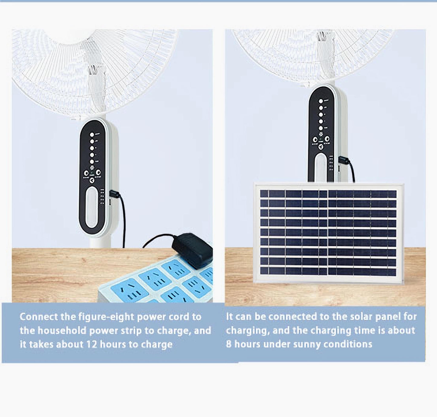 GBEOSMO 16 Inch Solar Oscillating Standing Fan,14400mAh Rechargeable Pedestal Floor Fan,Height-adjustable Suitable,Night Led Light, Solar Panel 2*LED Bulds, for Home Ofiice Bedroom, Study or Outdoor