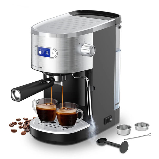 Xbeauty Espresso Machine 20 Bar, Semi-Automatic Professional Coffee Machine for Cappuccino & Latte with Milk Frother Steam Wand,LCD Display,45 oz Removable Water Tank,NTC Digital Temp Control,Black