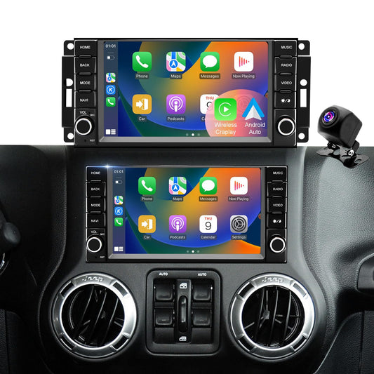 Car Radio for Jeep Wrangler JK 2007-2017, Dodge Ram 1500/2500/3500 2009-2012, Dodge Avenger 2008-2014, Jeep Compass Patriot 2009-2016, Touch Screen Stereo, Wireless CarPlay Bluetooth WiFi GPS FM SWC