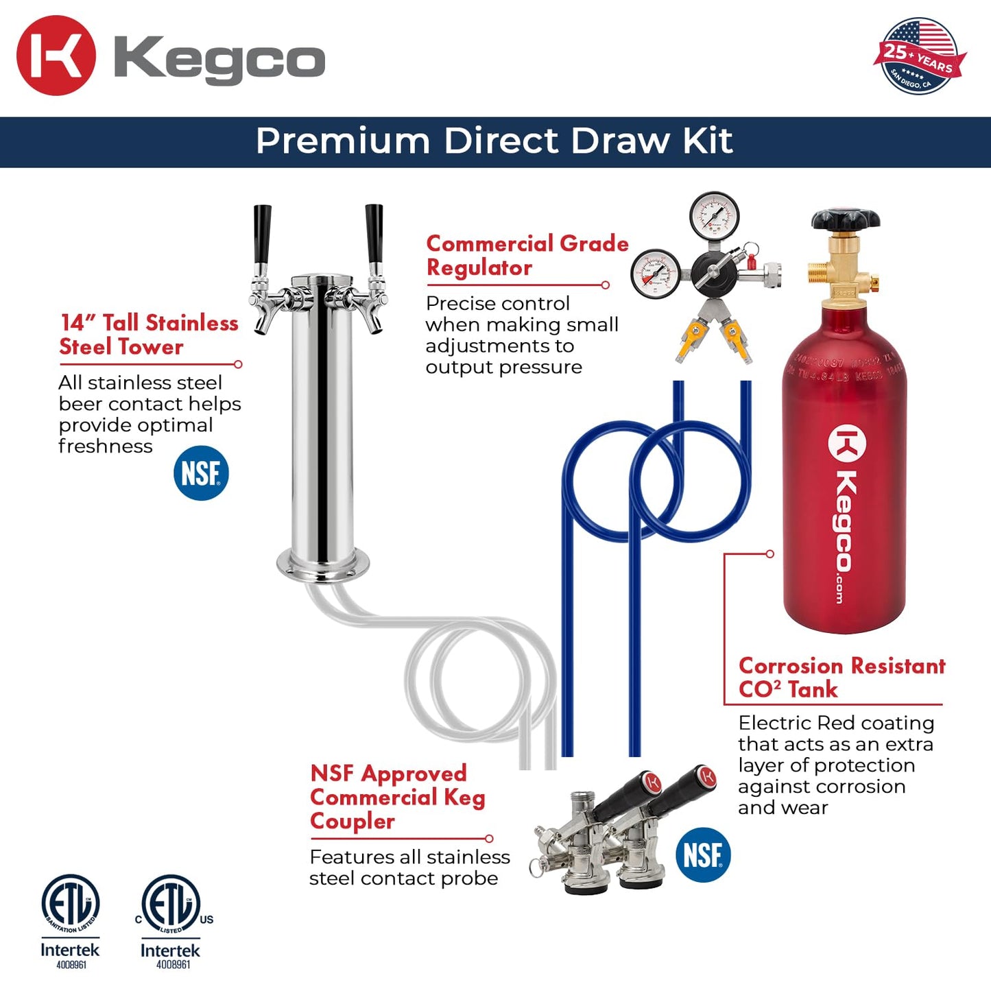 Kegco Kegerator 24" Wide Dual Tap Black/Stainless Steel Undercounter Beer Dispenser HK38BSU-2