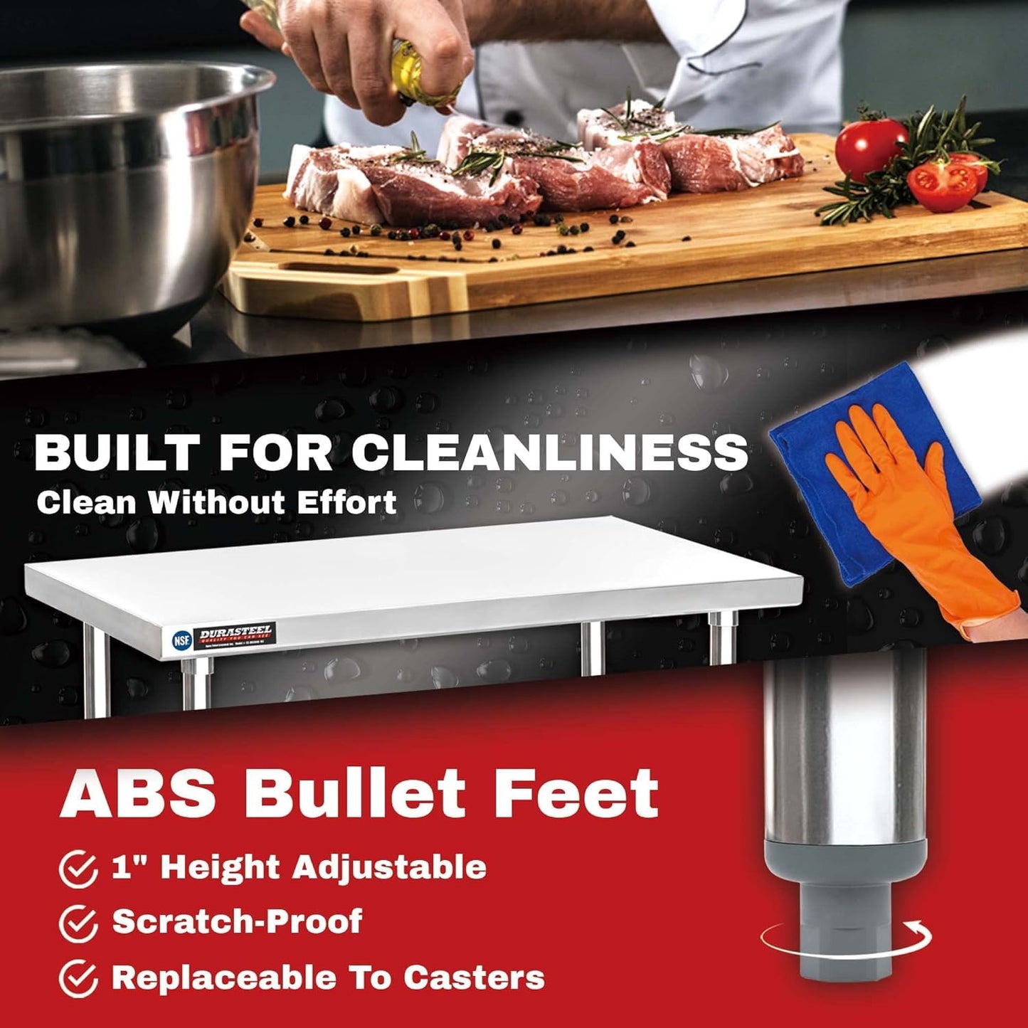 DuraSteel 30x24 Stainless Steel Work Table - NSF Commercial Prep Metal Table - Outdoor Pizza Oven Stand w/Under Shelf - Kitchen Island Laundry Utility Garage Microwave Stand Large Rolling Storage Cart
