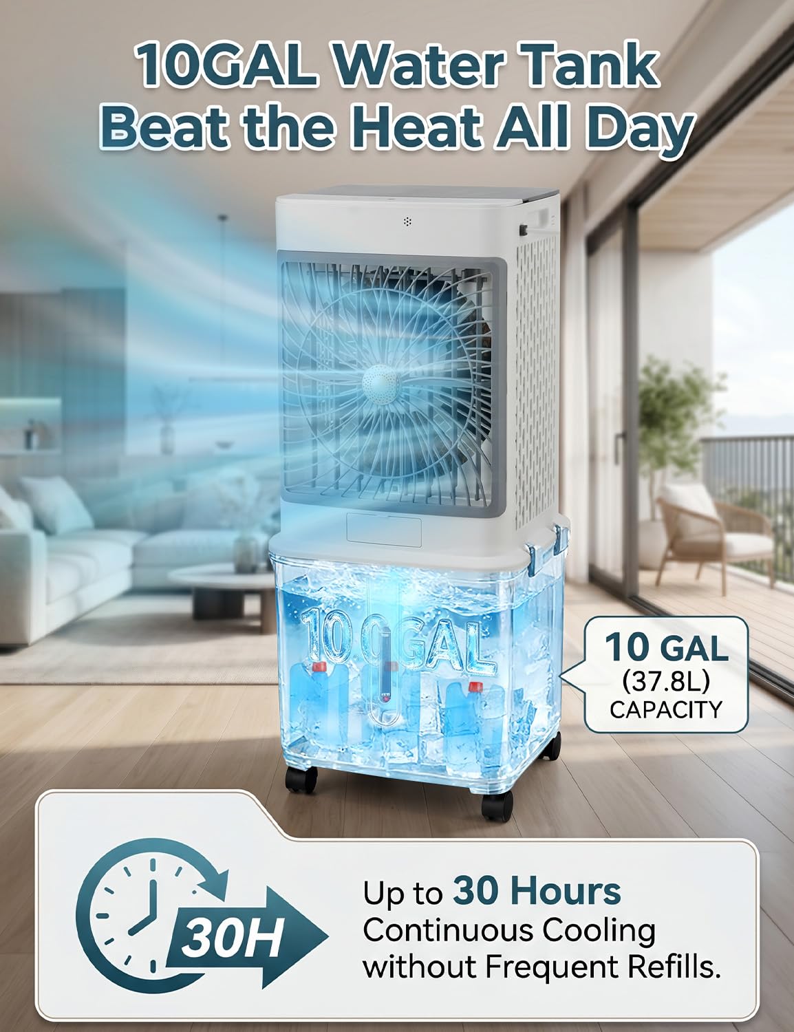 Portable Air Conditioners, Swamp Cooler Portable AC Unit for Room,Windowless Cooling Fan That Blow Cold Air with 10GAL Detachable Tank,Evaporative Air Cooler for Outdoor Indoor Garage Restaurant Patio