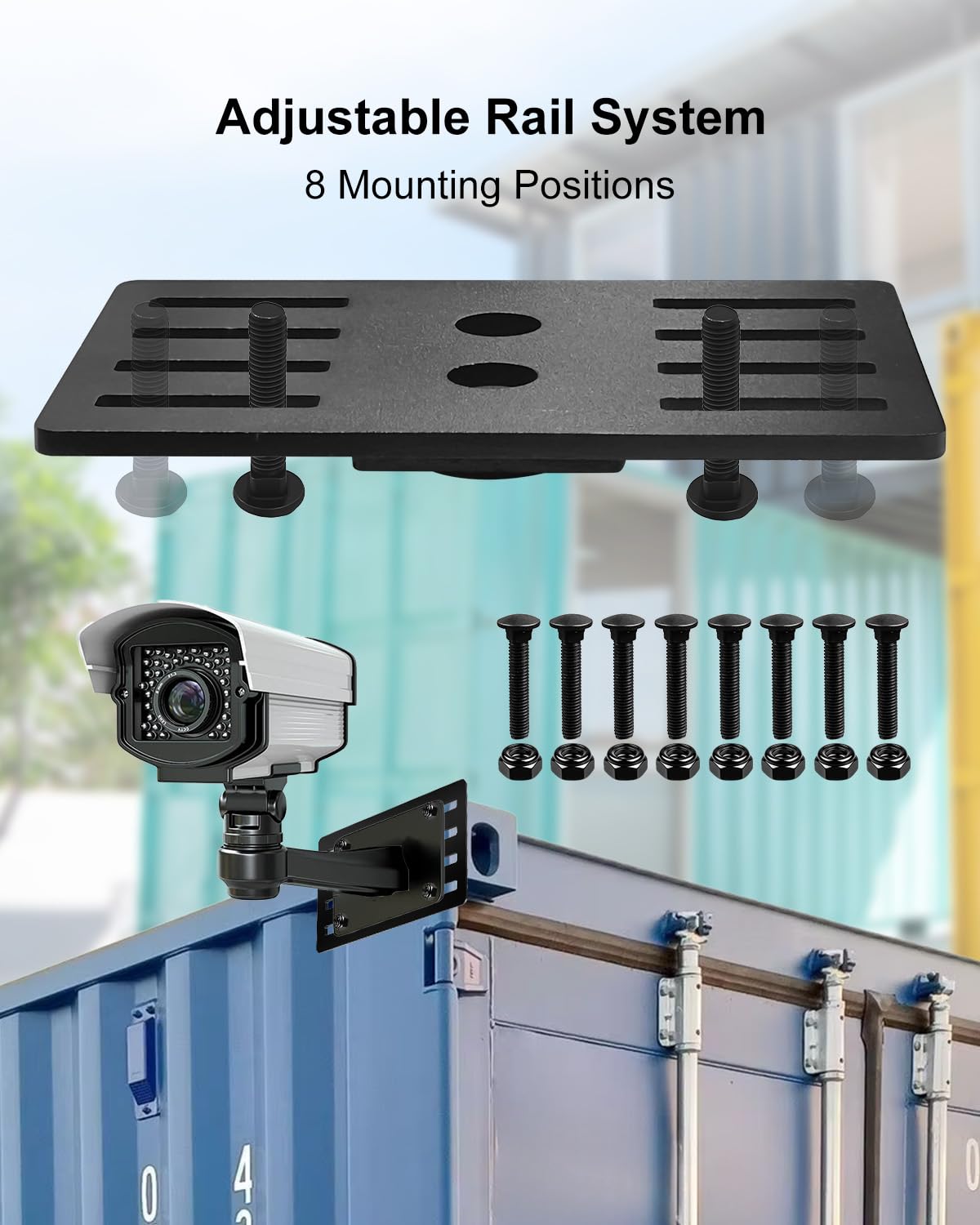 Outdoor Camera Mounting Platform for Shipping Containers – Heavy Duty Steel Bracket, No-Drill Installation, Adjustable Rail System – Adjustable Rails for Cameras/Lights/Ladders (2-Pack)