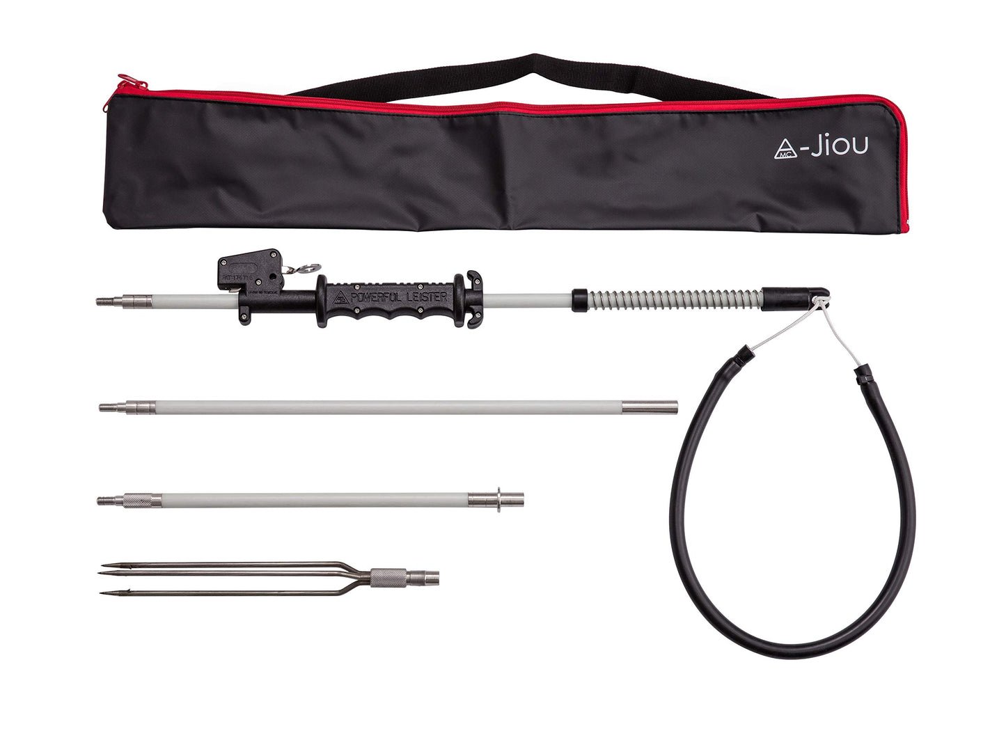 A MC JIOU Fishing Pole Spear Trigger Glass Fiber 5.5' Travel 3 Pieces Hawaiian Sling with 3 Prong Tip and Bag