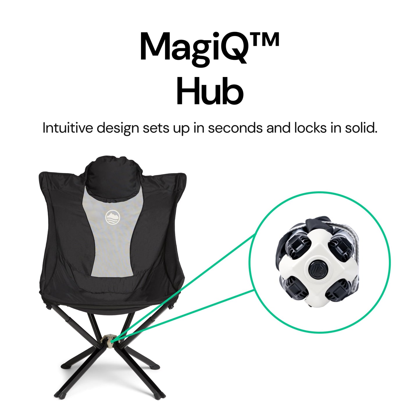 CLIQ EpiQ 1.0 Outdoor Camping Chair - High Backrest Integrated Pillow with MagiQ Hub for Quick Setup, Military Grade Frame Supports 400 lbs (Black)