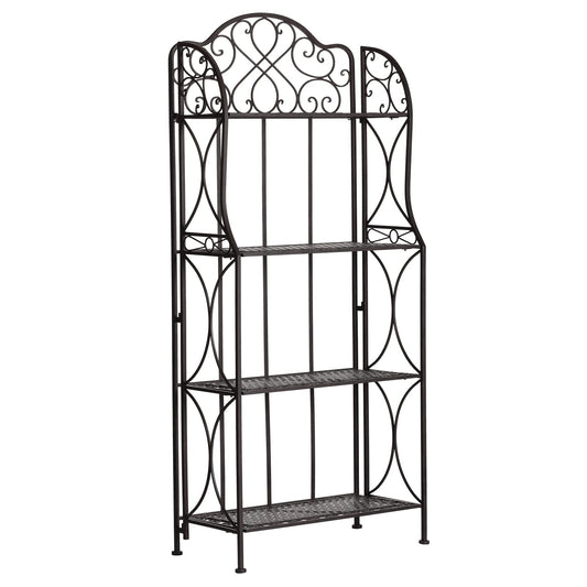 XAONIEN Antique Bronze Four-Tiered Metal Baker's Rack,Free Standing Book Shelves Plants Stand for Kitchen Patio Front Porch Dining Room Living Room,27" X 14" X 65"
