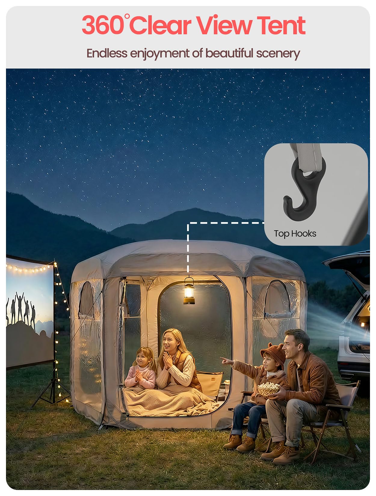 Porayhut Pop up Bubble Tent Screen House 10’X10’Large Camping Sun Shelter,Weather and Cold Proof Pod with Detachable Sunshade Cloth,Waterproof Floor,2 Zipper Doors & 4 Mesh Breathable Windows