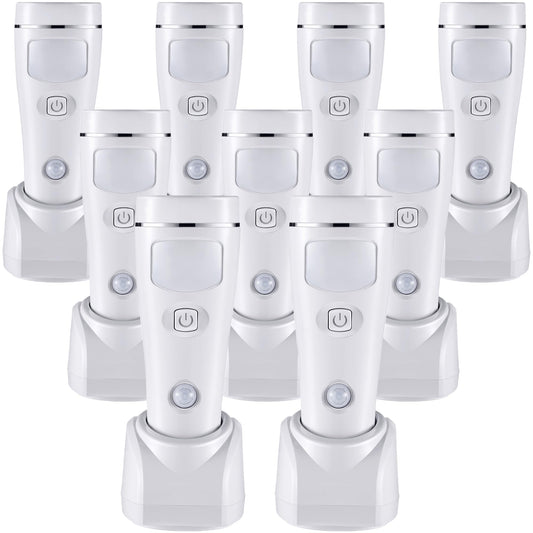 Enhon 9 Pack 4 in 1 LED Emergency Lights for Home Power Failure, Rechargeable Plug in Flashlight Motion Sensor Night Light, Automatic Turn On Power Outage Light for Home Hurricane Supplies (White)