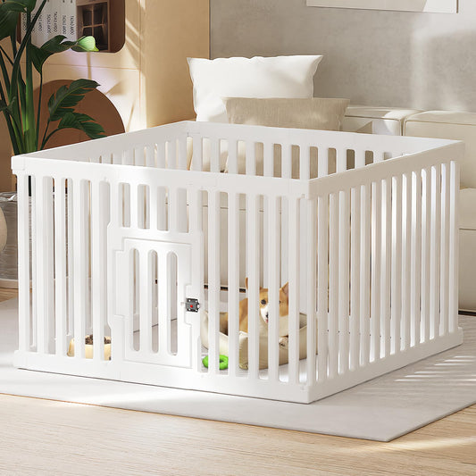 Dog Playpen with Locking Door - 12 Panels Indoor Puppy Play Pen & Pet Fence, 25.6 Inch Height Portable Playpen for Small Medium Dogs & Cats, Easy Set Up, Durable Plastic, White