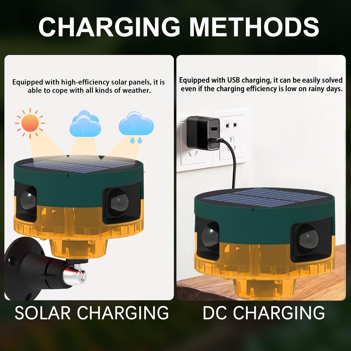 QXMH Solar Outdoor Motion Sensor Alarm: Dog Barking&Gunshot Sound, 129db Loud Siren,Support Recording, 13 Kinds of Sound Strobe Light。4PCS
