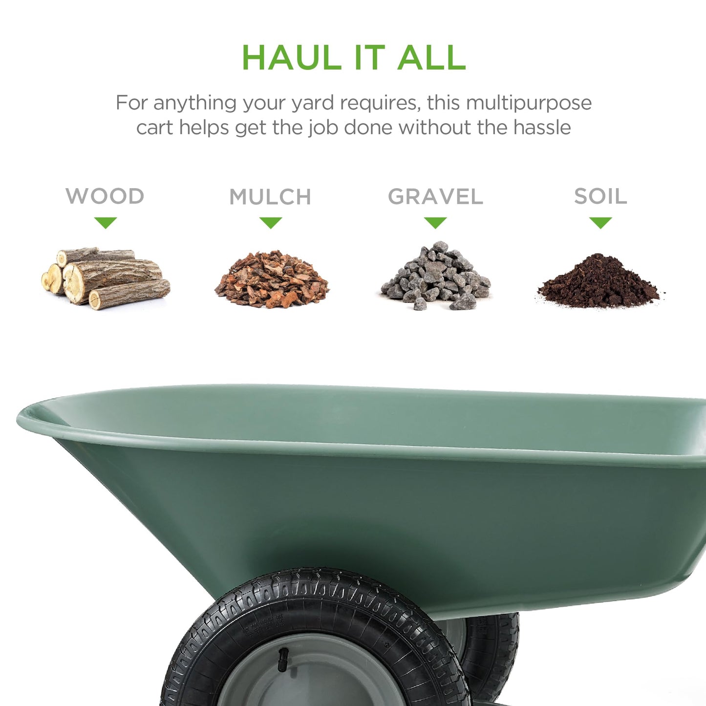 Best Choice Products Dual-Wheel Home Utility Yard Wheelbarrow Garden Cart w/Built-in Stand for Lawn, Gardening, Construction - Seafoam