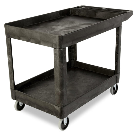 Rubbermaid Commercial Products 2-Shelf Utility/Service Cart, Medium, Black, Lipped Shelves, Ergonomic Handle, 500 lbs. Capacity, for Warehouse/Garage/Cleaning/Manufacturing