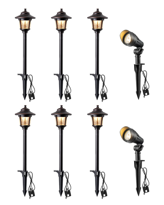 EDISHINE 8 Pack Low Voltage Landscape Lights Kit, 3W 120LM LED Pathway Lights & 3.2W 240LM Spotlights, 12V Outdoor Landscape Lighting with Connectors, Aluminum Landscape Light for Yard Path, Garden
