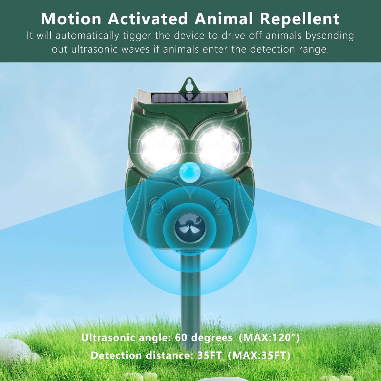 4 Pack 2026 Ultrasonic Animal Repellent Outdoor Deer Repellent Devices Solar Animal Repeller Motion Activated Deterrent to Scare Cat Squirrel Rabbit Raccoon Skunk with LED Flash Lights for Yard Lawns