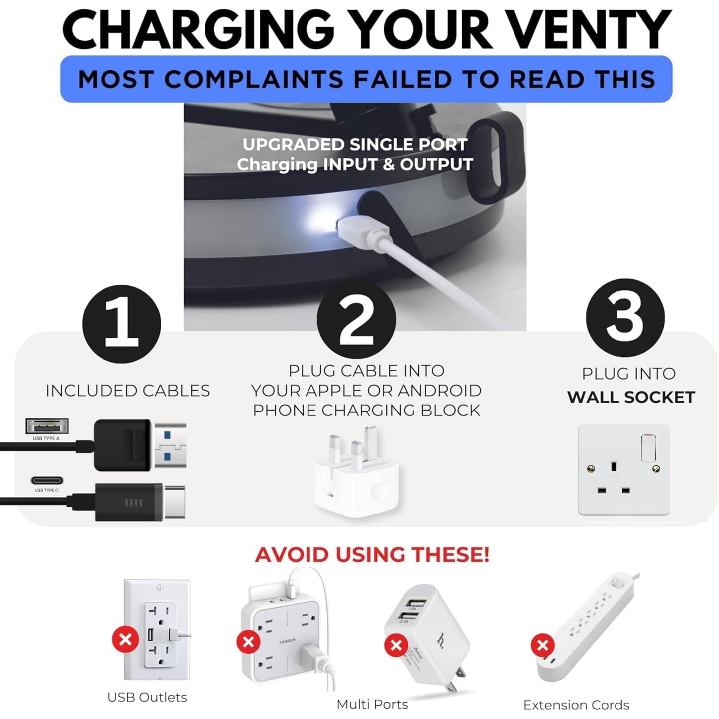VENTY Portable Fan - Wireless Battery Operated Fan - 4 Speeds - LED Lighting - Carry Case & Remote Control - Cruise Travel - Outdoor Travel RV Power Bank With USB-C Port (White with Case)