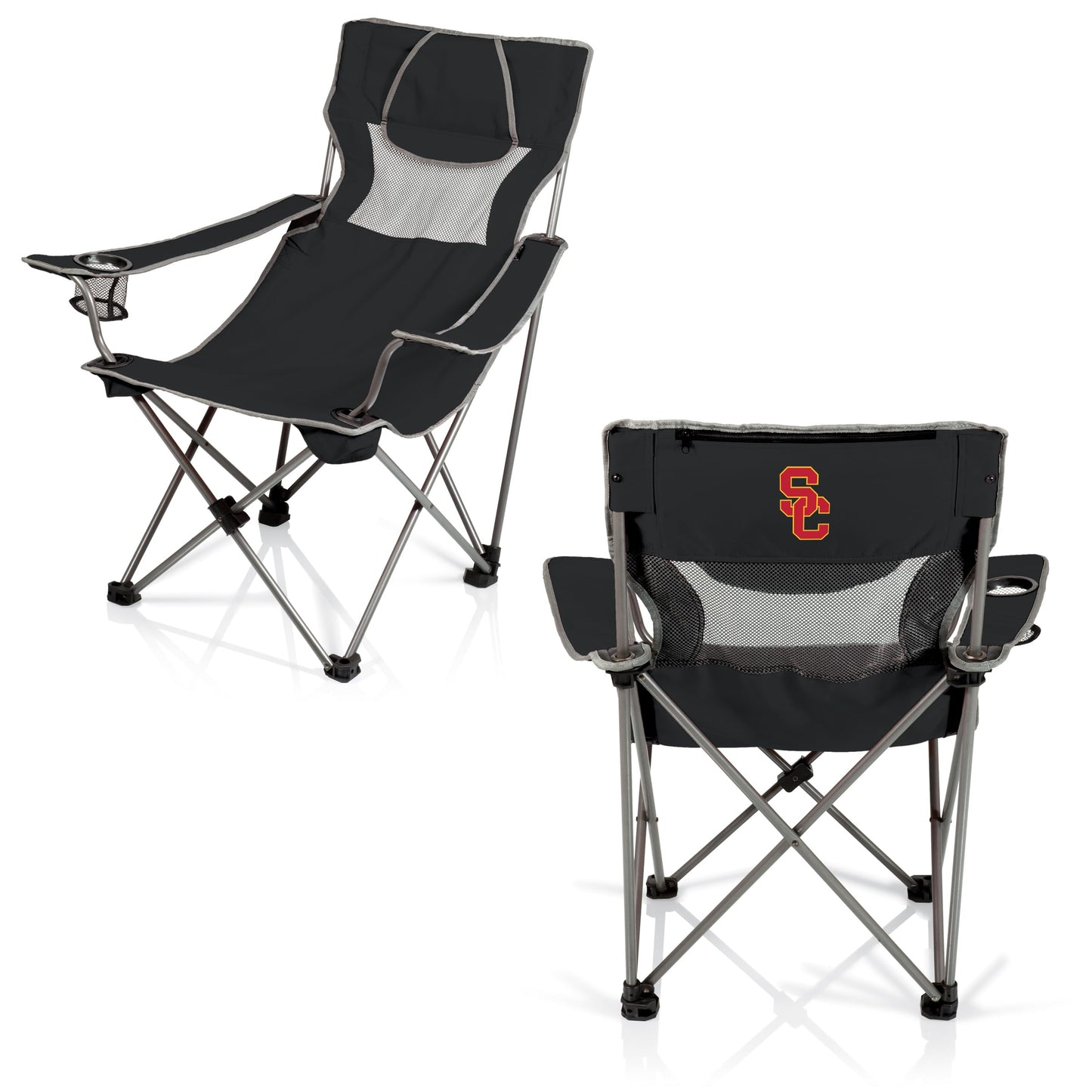 Picnic TIME NCAA USC Trojans Campsite Camping Chair, Picnic Chair, Outdoor Folding Chair with Carry Bag, Beach Chair, (Black with Gray Accents)