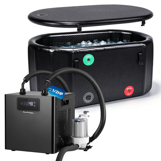 Poafamx 1/2HP Water Chiller + XXL Cold Plunge Tub with Filter, Hose, Water Pump for Recovery Cold Water Therapy Outdoor Indoor Use