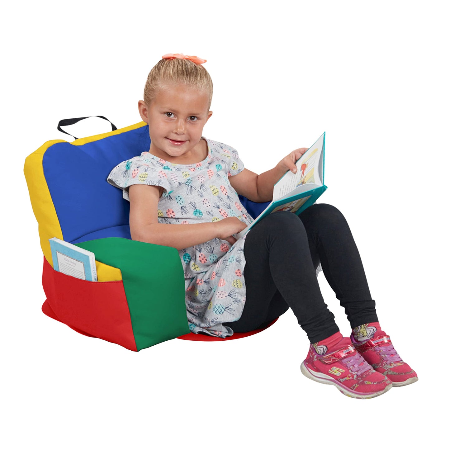 FDP SoftScape Relax-N-Read Bean Bag Chair with Supportive Back Rest and Storage Pockets, Flexible, Portable, Alternative Seating for Toddlers, Preschoolers, and Kids - Assorted, 10475-AS