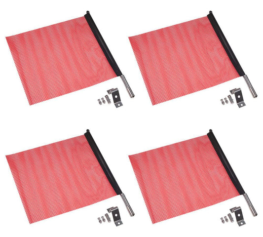 Mytee Products EZ Mount Warning Flag Red 18" x 18" Mesh Safety Flag DOT Compliant | Spring Loaded Quick n Easy Disconnect - 4 Pack