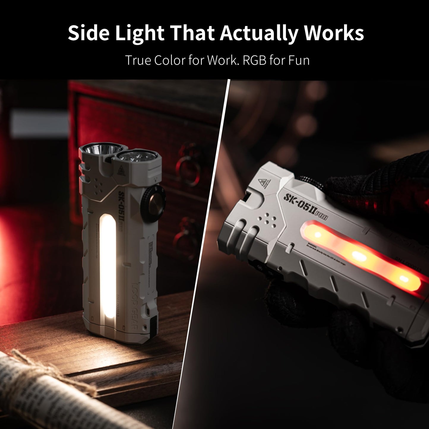 LOOP GEAR SK05 Pro 2 Flat EDC Flashlight Bundle with LOOPDOT Mini RGB Game Flashlight – 5000LM High-CRI Spotlight/Floodlight, Dual 4000mAh Replaceable Batteries, IP68 Magnetic Camping Light + Pixel Di