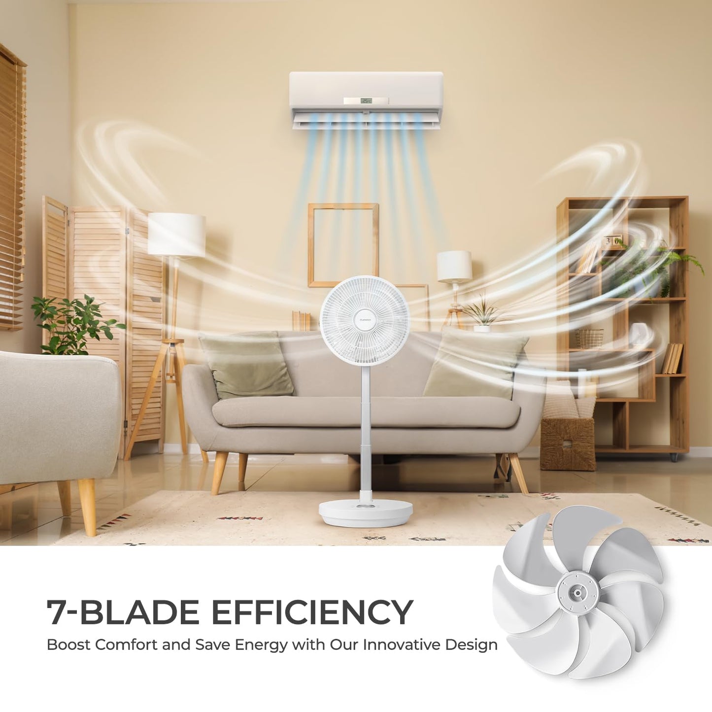 CUCKOO Rechargeable Travel Fan with 30 Hour Runtime, Portable Fan for Travel with BLDC Motor, Adjustable Height, 4 Wind Modes & 12 Speed Modes, Cordless Battery Powered, White (CF-ECL1010WH)