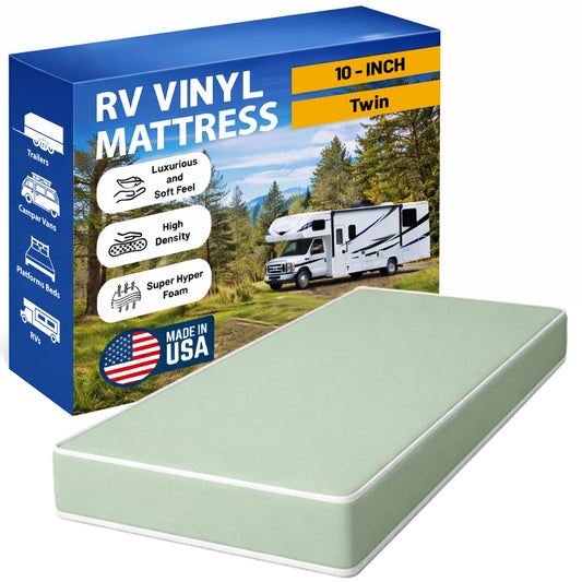 Greaton, 10-Inch High Density Foam RV Mattress Replacement with Vinyl Cover, Medium Firm, Travel Camper Trailer Truck and Bunk, Pressure-Relief Support, Made in USA, Twin
