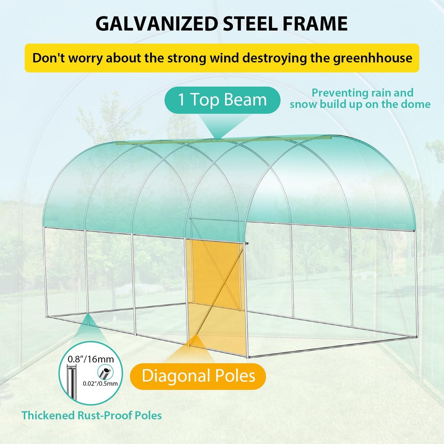 7*15*7FT Walk-in Greenhouse, Portable Walking in Tunnel Tent, Walking in Tunnel Tent with Galvanized Pipe, 2 Roller Zippered Door & 8 Screen Windows, Greenhouses for Outdoors (Bottom widening Design)