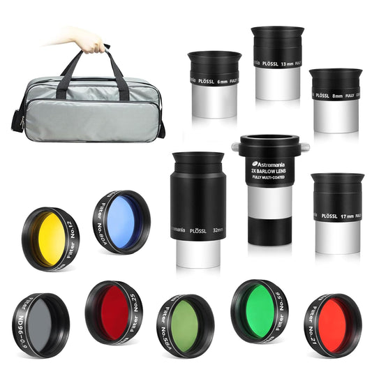 Astromania Transport Bag for 1.25" Eyepiece and 2" Eyepiece - Bundle with - Telescope Accessory Kit 1.25 Inch Telescope Eyepiece and Filter Set