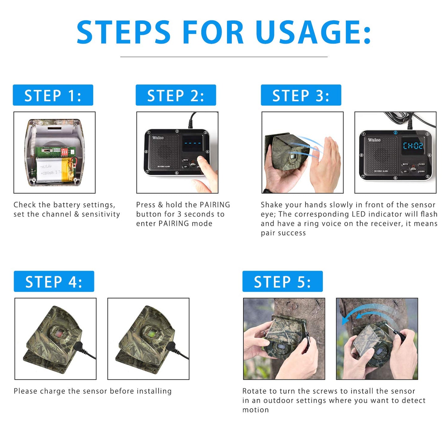 1800 Ft Wireless Outside Driveway Alarm Outdoor Motion Sensor & Detector Driveway Alert System, Rechargeable Battery/Weatherproof/Mute Mode/Clock and Alarm Functional (1&3-Camouflage)