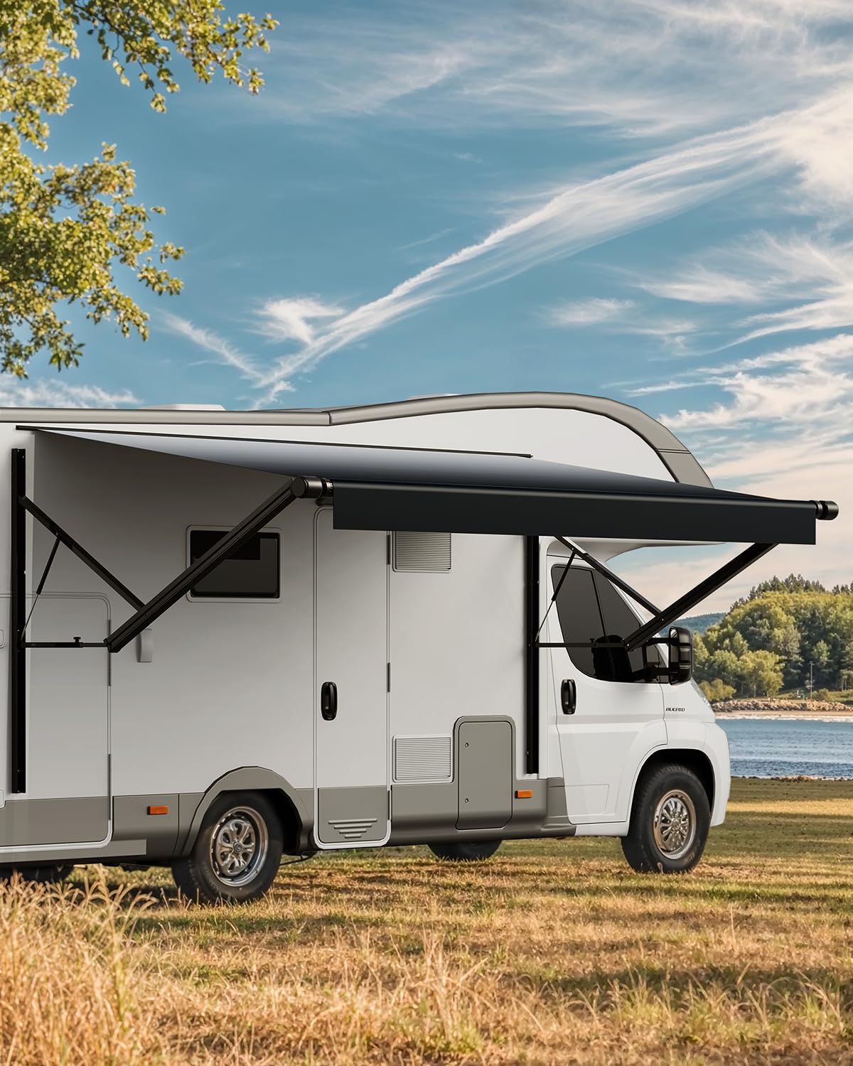 VEVOR Motorized RV Awning Complete Kit, 18' Retractable Awning with Aluminum Alloy Frame, Outdoor Trailer Awning, Fit for Most RVs(Black Fade)