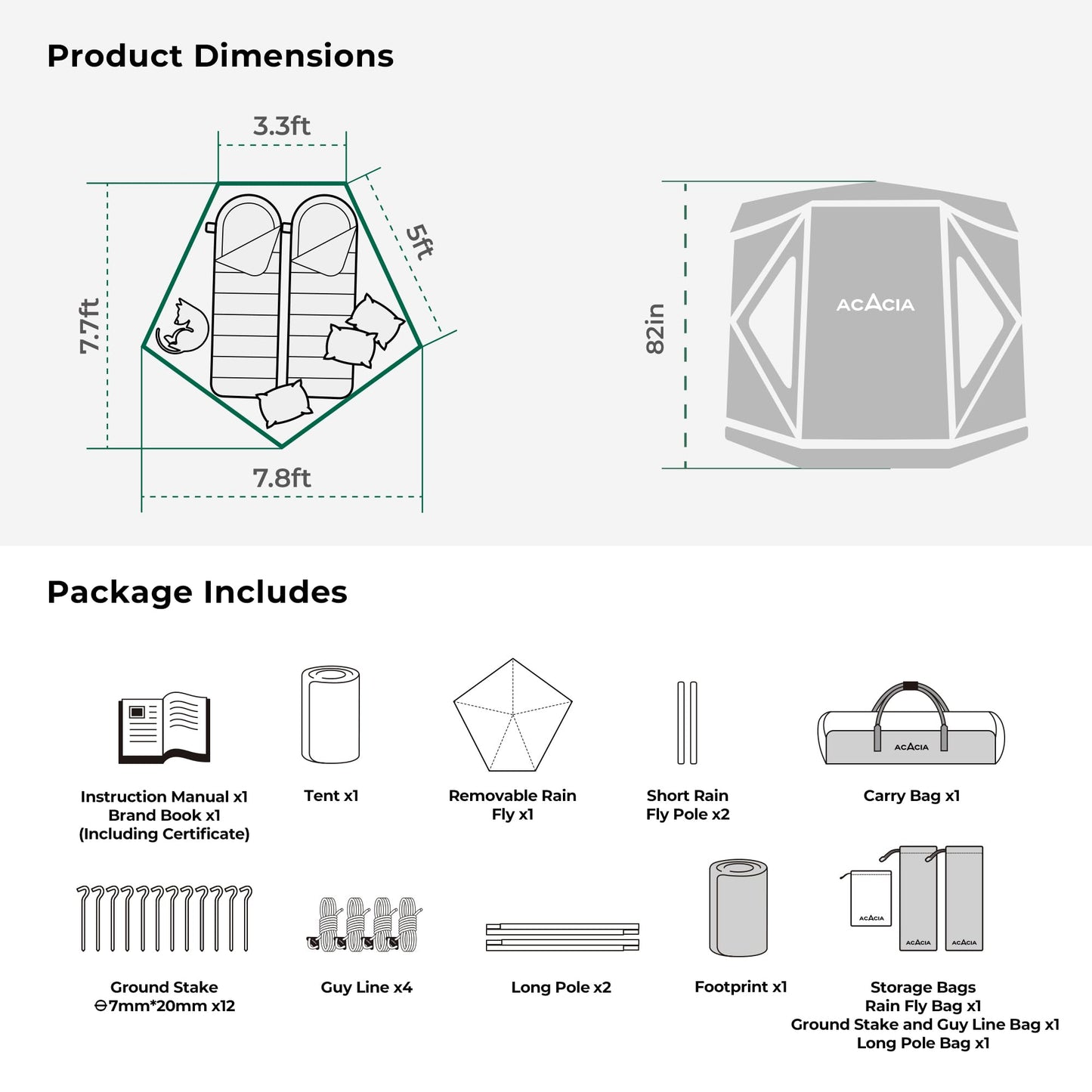 ACACIA Space Tent, 2 to 3 Person Pop Up Camping Tent with 8 Windows and Footprint, Waterproof Windproof Easy Setup Hub Tent for Family Camping, Hiking and Glamping, Persimmon