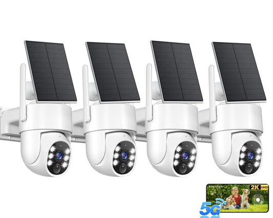 2K Security Camera System, 5GHz&2.4GHz WiFi Solar Wireless Cameras for Home Security, Wire-free Installation, AI Detection, Two-way Audio, Mobile alerts, SD/Cloud Storage, Color Night Vision, 4 Packs