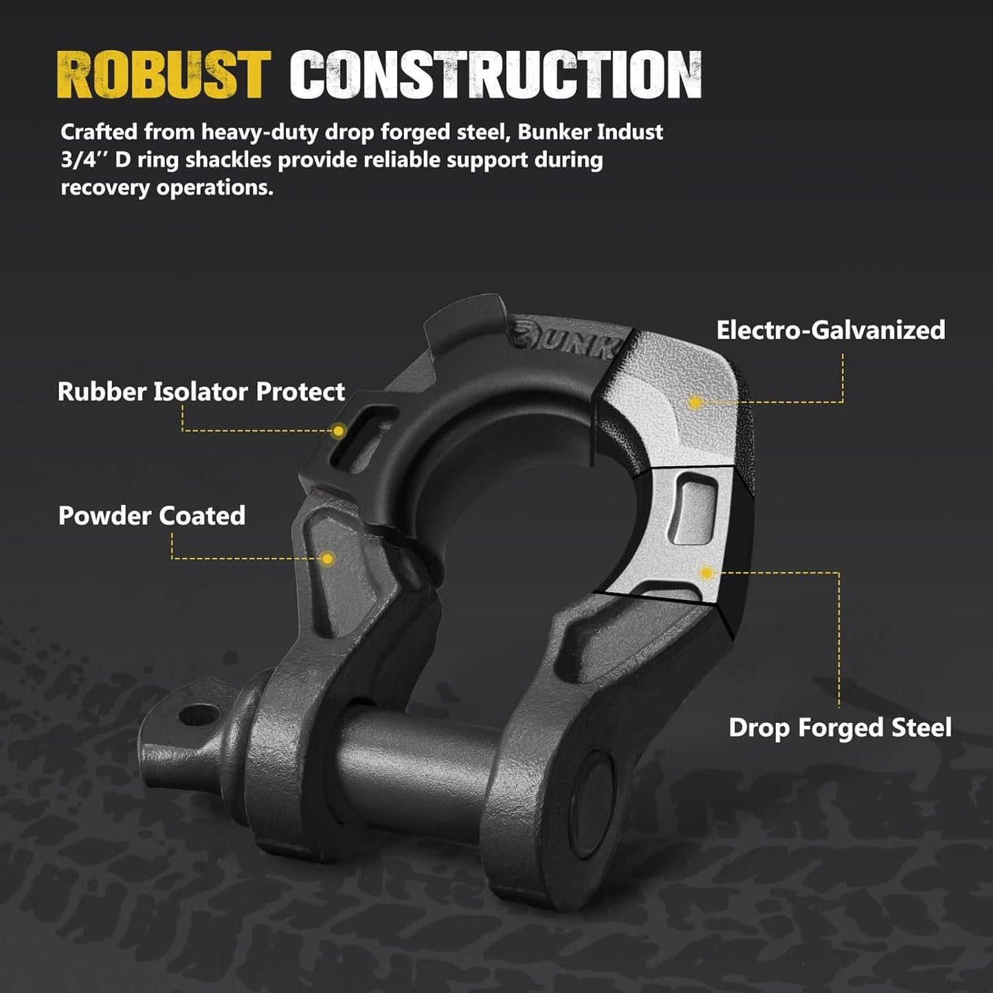 BUNKER INDUST Offroad Traction Boards with Jack Base (Grey) + 3" x 20ft Recovery Straps + Pair 3/4 D Ring Shackles + Bag 35,000 lbs Tree Saver Winch Strap