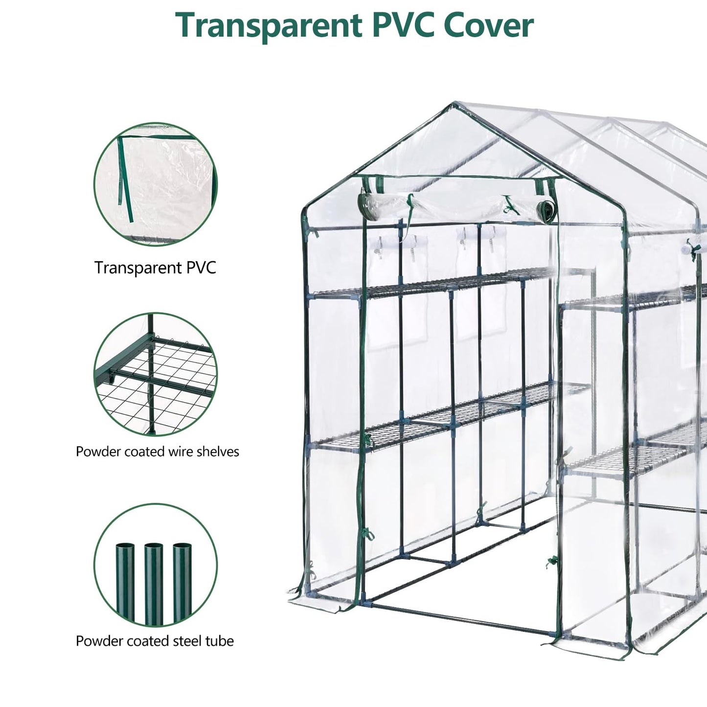Outdoor Walk-in Greenhouse with 6 Shelves, 85"x56"x77" Heavy Duty Weatherproof Plant House Tent, UV-Resistant Garden Greenhouse with Mesh Windows & Sturdy Iron Frame for Backyard