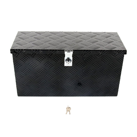 BIGREAT 24'' Inch Stripes Plated ATV UTV Aluminum Tool Box Truck Bed Toolbox Waterproof Square Storage Organizer with Lock and Keys Black(‎24" L x 9.5" W x 12.5" H)