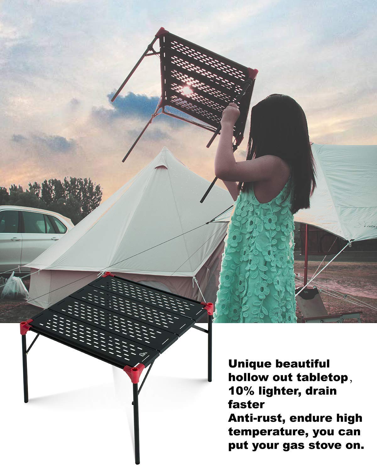 iClimb 3 Extendable Folding Table L and 2 Pack Connecting Plates and 1 Lantern Hanger Bundle, Ultralight Compact for Many People Camping Backpacking Beach Concert BBQ Party