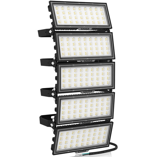 SJHUOUP 500W Stadium Lights LED Flood Light Outdoor Super Bright 65000LM 6500K Daylight IP67 Waterproof Arena Light 100-277V Surge 6KV Adjustable Angle for Court, Field, Parking Lot, Sports Lighting