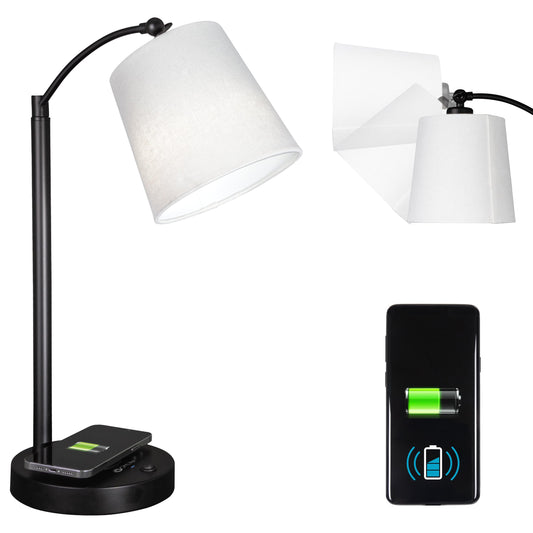 OttLite Good Housekeeping Shaded LED Desk Lamp with Wireless Charging Pad - Designed to Reduce Eyestrain - Adjustable Shade, Replaceable ClearSun LED Bulb, Crafting, Reading Light, Desk Lamp