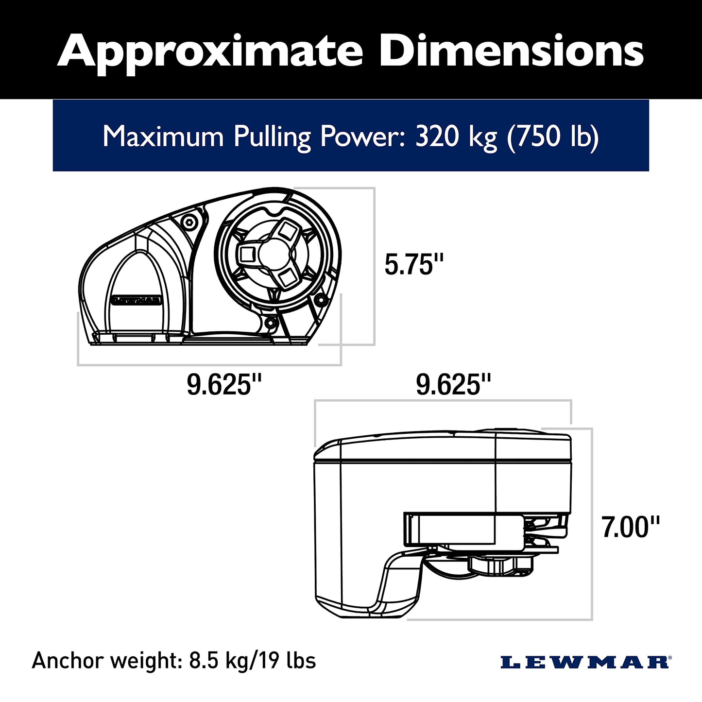Lewmar Pro Fish 700 Fishing Windlass for 1/4" G4 Chain, Auto Free-Fall System, Maximum Pull 700 lbs., 316 Stainless Steel Construction, for Boats up to 38' - 2020201159