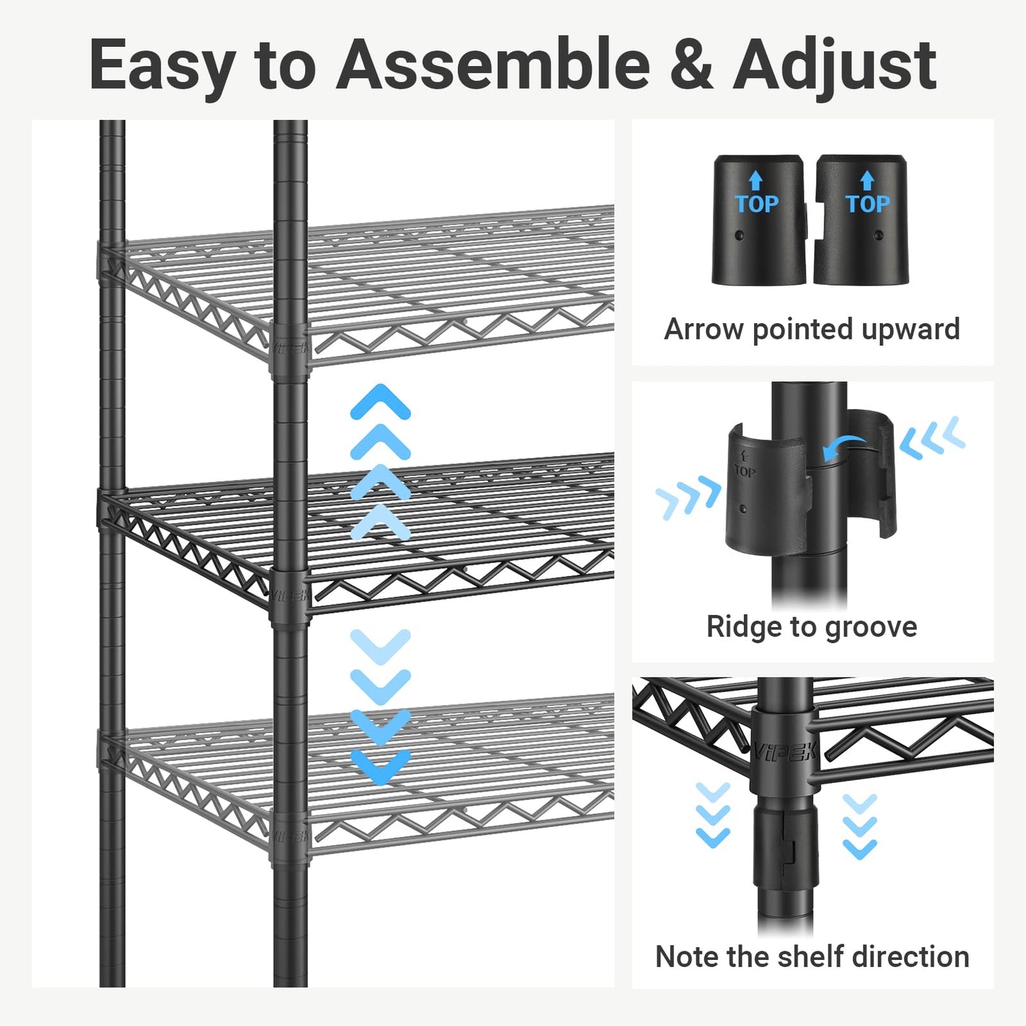 VIPEK X20 Expandable Metal Clothing Rack Adjustable from 3'3" to 4'8" Heavy Duty Garment Racks with Adjustable Shelves and Hanger Rods Portable Wardrobe Open Closet Rack System, Black
