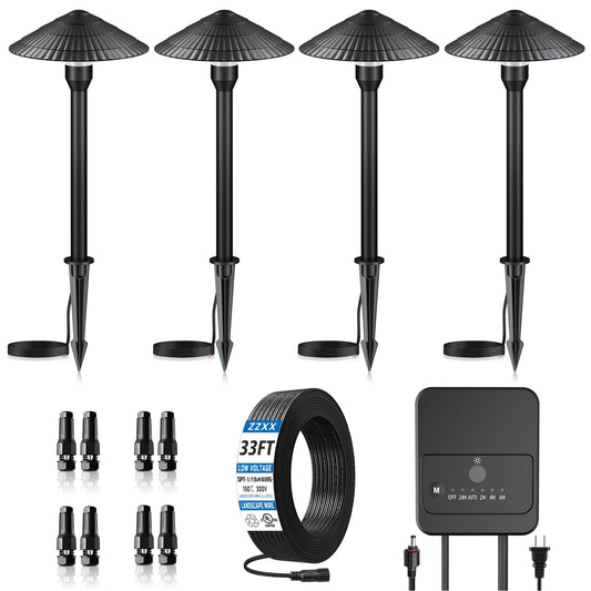 ZZXX All-in-One Low Voltage Landscape Lighting Kit 4-Pathway Lights with 40W Transformer, 5W Dusk to Dawn Outdoor Lighting, IP66 Waterproof LED Landscape Lights, Outdoor Lights 2700K for Yard Patio