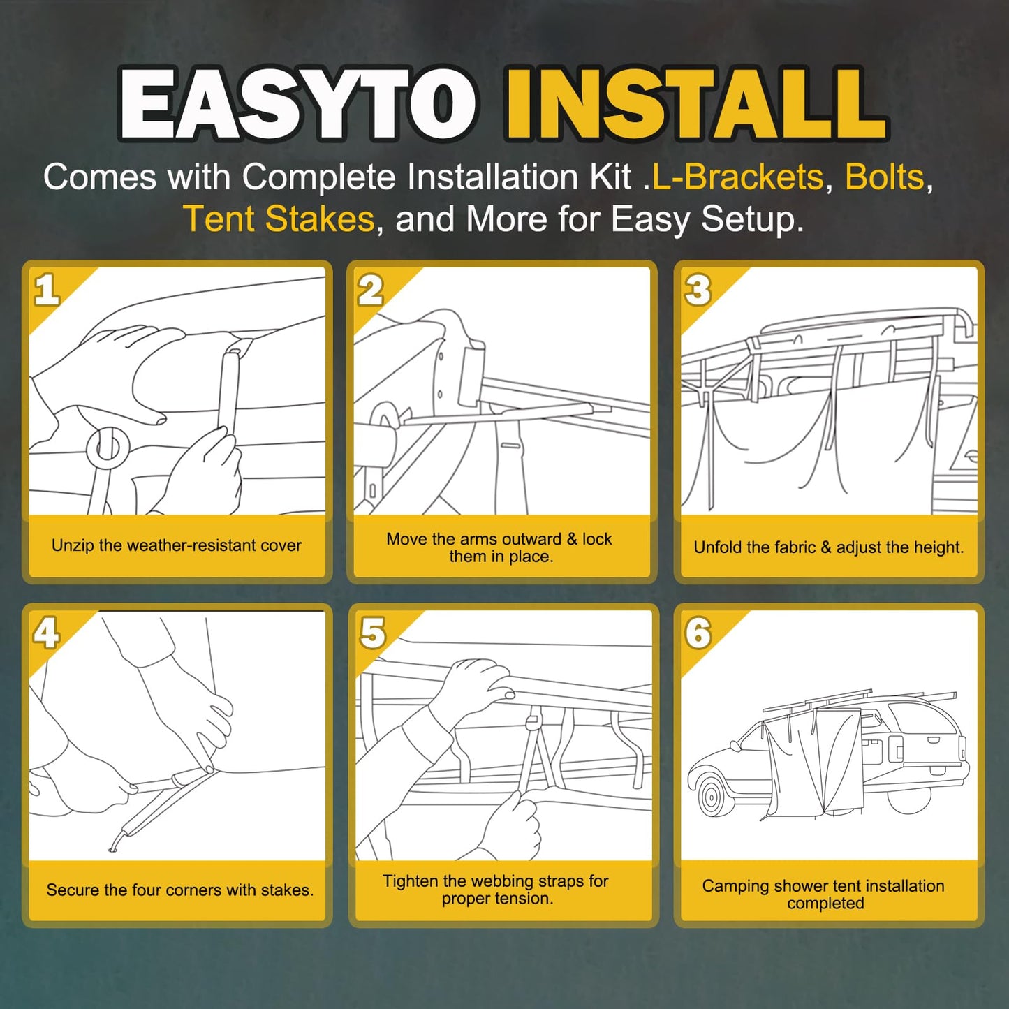 Fits for Jeep/Toyota Shower Tent Awning | 300D Ripstop Fabric,Instant Setup for 4x4 Overlanding & Boating - Aluminum Frame with Shower Head Holder - for Camping, Off-Roading, Fishing & Road Trips