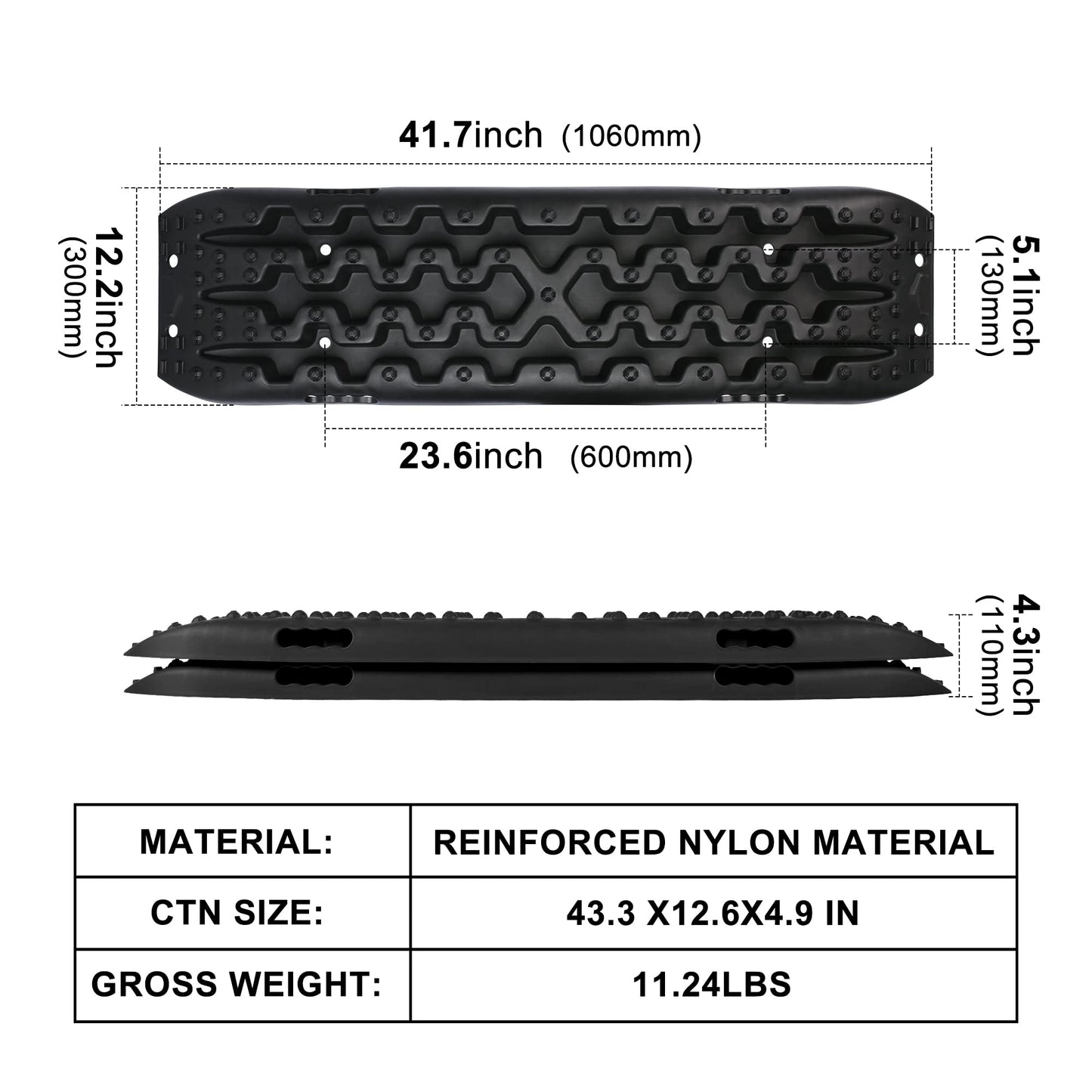X-BULL New Recovery Traction Tracks Sand Mud Snow Track Tire Ladder 4WD (Black,3gen)