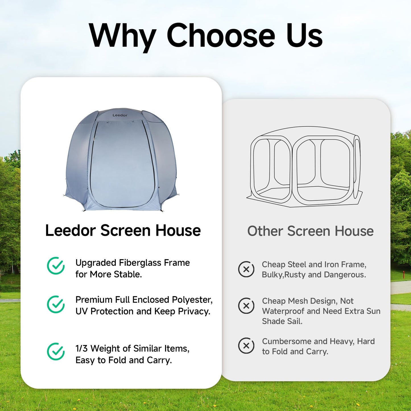 Leedor® Screened Camping Tent, 10x10ft Pop Up Design 4-6 Person Weatherproof Screen House Tent Waterproof Fabric and Breathable Roll-Up Mesh Doors Windows for Backyard, Picnic, Party