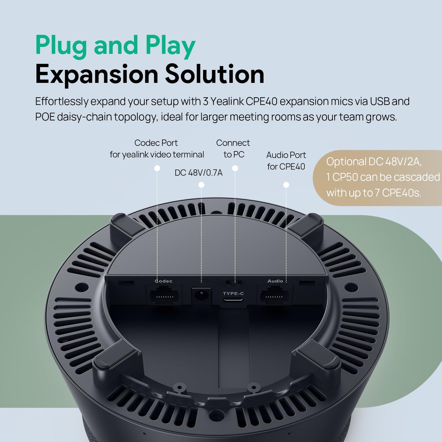 Yealink CP50 Conference Call Speaker and Microphone with AI Noise Cancellation, Speakerphone for Teams Room, 8 360 Omnidirectional Mics, Bluetooth, USB-C, Daisy Chain, 19.69ft Pickup